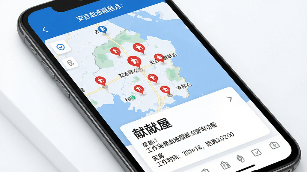 ����ѪҺ��Ѫ���ѯ���ܽ��棬����չʾ�ֻ���Ļ��һ�Ű���������ͼ����ͼ�ϱ�ע�����ɫ��Ѫ��ͼ�꣬��Ļ�·�������Ѫ�����鿨Ƭ����Ƭ����ʾ����ʱ���������Ϣ�����������ִ�����ɫ����ɫ�Ͱ�ɫΪ������ͼԪ�������ɱ棬���ֱ�ע��Ŀ�������ɾ���������Ԫ�أ����ʸ��壬�ʺ����ڹ��ܽ�����ͼ��