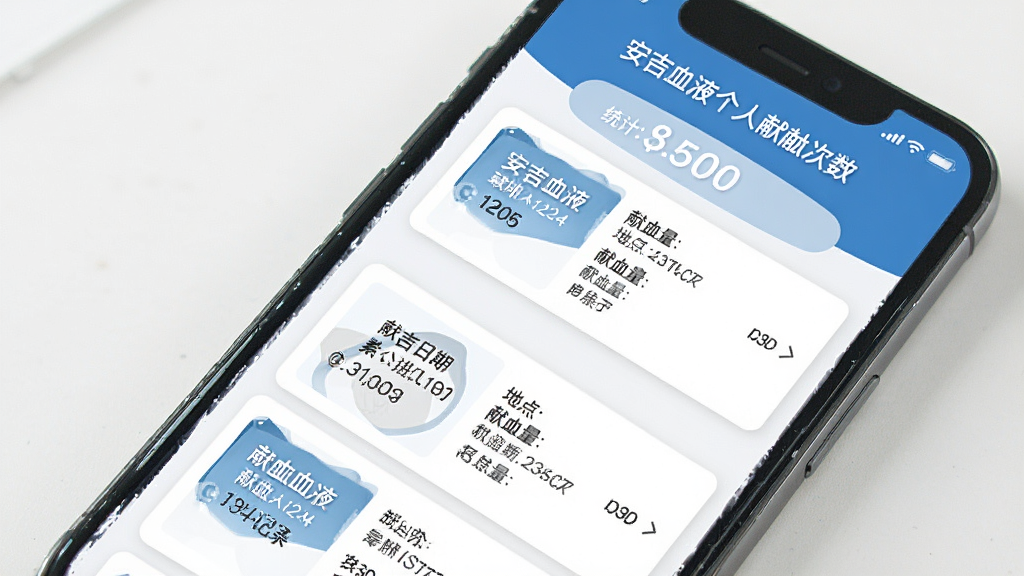 ����ѪҺ������Ѫ����ҳ�棬�ֻ���Ļ��ʾ��Ѫ��¼�б���ÿ����¼������Ѫ���ڡ��ص㡢��Ѫ������Ϣ���������ۼ���Ѫ����ͳ�ơ�ҳ����ÿ�Ƭʽ���֣�������ɫ�����������׶�������Ϊǳɫ���������Լ���񣬻��ʸɾ��������޶���װ�Ρ�