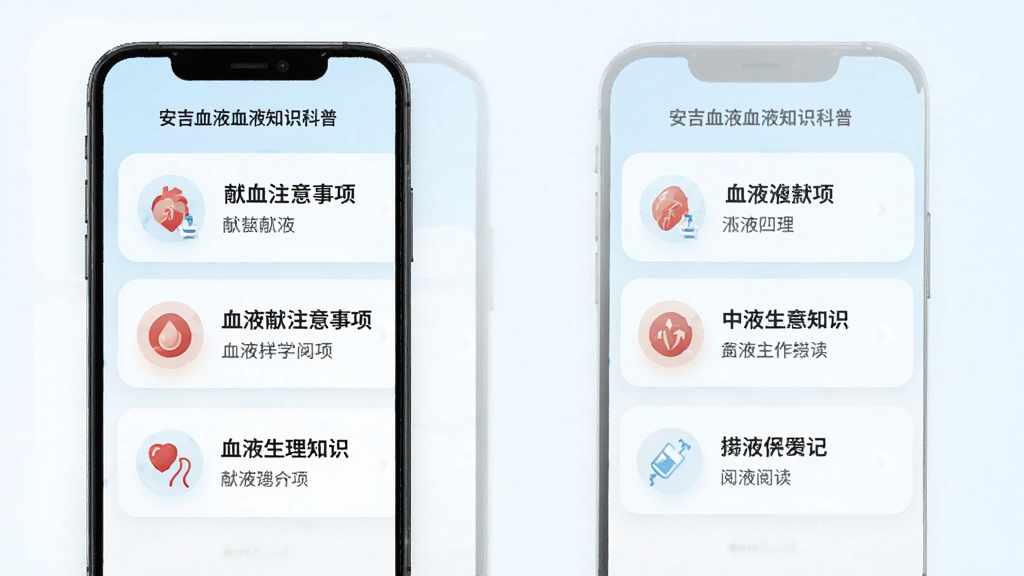 ����ѪҺѪҺ֪ʶ����ҳ�棬�ֻ���Ļ��ʾ���������б���ÿƪ��������Сͼ��ͱ��⣬����Ѫע�����ѪҺ����֪ʶ�ȡ�ҳ���������ǳɫ���Բ�ǿ�Ƭ��ƣ��Ķ��������ʡ������ɾ����������������ʸ��壬�ʺ�չʾ�������չ��ܡ�