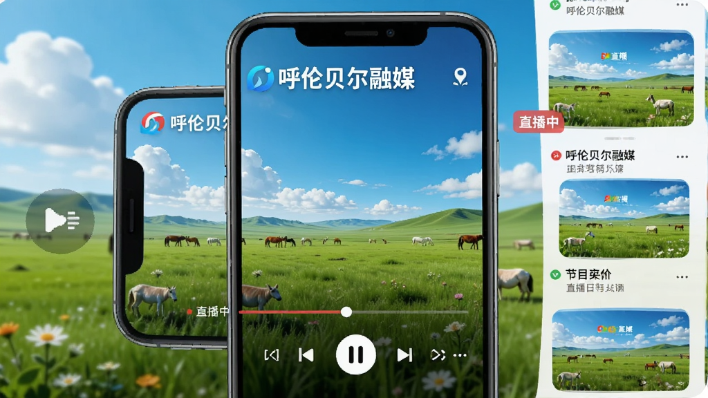 һ��AI���ɵ�ͼƬ���������ֻ�����������Ƶ�Ļ��棬��Ļ����ʾ�����ױ�����ý����ֱ������Ͳ�ԭ��⣬�������ֻ����У���Χ�����Ų��ſ��ư�ť�ͽ�Ŀ��������������ã�ϸ���������̲ݡ����Ž��������������֡�ֱ���С������������ɾ����޶���Ԫ�ء�