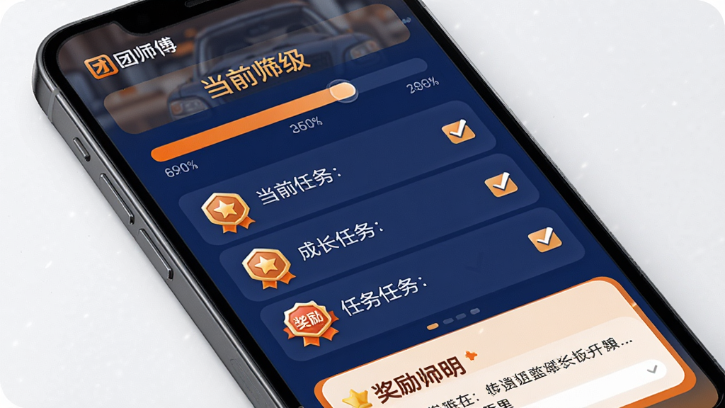 ��ʦ��Ӧ����˾���ɳ��ȼ�ҳ��չʾͼ����������Ϊ�ֻ���Ļ��ʾ�ȼ��������뽱�����£�����Ϊ�Ϸ���ʾ��ǰ�ȼ����в�Ϊ�ɳ������б����·�Ϊ����˵�������Ϊ������ɫ������ɫ������ƶ�����ƣ�ϸ�ڰ���ѫ��ͼ�ꡢ���Ȱٷֱȡ�����ѡ�򣬻��ʸ���ɾ��������д�����ʦ�����ֱ�ʶ