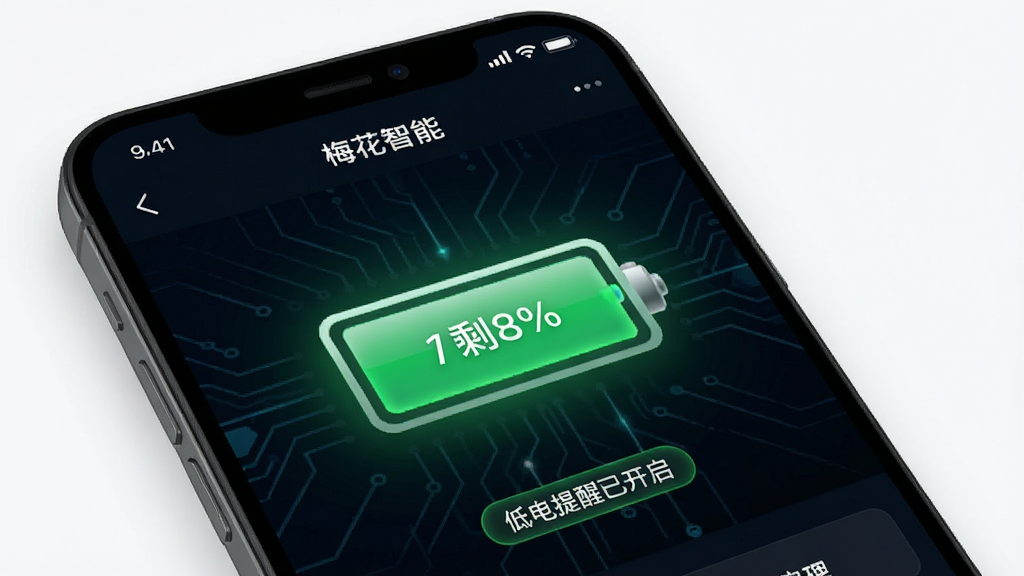 �ֻ���Ļ��ʾ��÷�����ܡ�App�ĵ�ع������棬������һ����ŵ��ͼ�꣬��ʾʣ������ٷֱȣ��·��С��͵������ѿ������ı�ǩ������Ϊ��ɫ�Ƽ���񣬵��ͼ�������ɫ��Ч�������������޶���װ��