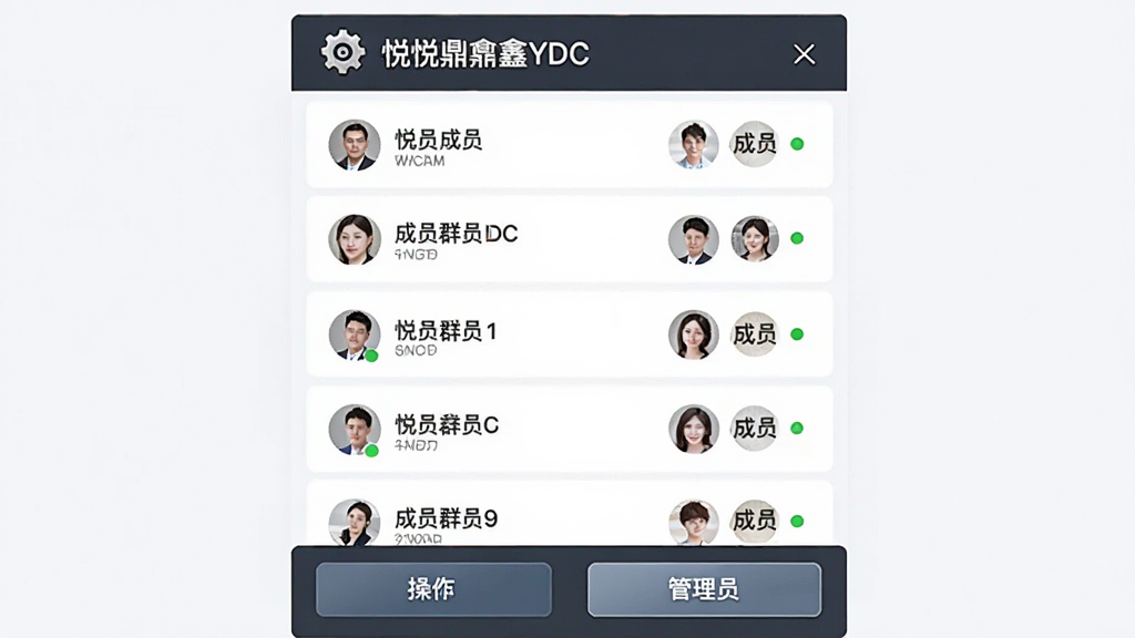 �ö���YDC��Ⱥ�����ҳ��չʾ������ΪȺ��Ա�б������Ա������ť������Ϊ�����б����Ű�Ϊ����Ⱥ���Ƶײ������������Ϊ��Լ����ϸ�ڰ�����������ͼ�ꡢ��Աͷ����ɫ����״̬�㣬���ʸ��壬�ɾ����޶���Ԫ��