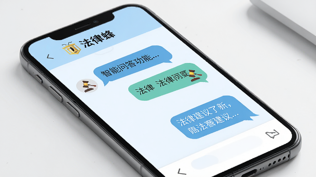 法律蜂智能问答功能界面,手机屏幕显示对话式问答窗口,用户输入问题后系统回复法律建议,界面中有法律蜂名称标识,背景为浅蓝色,对话气泡清晰,布局简洁,风格现代,细节精致,画质干净,无多余装饰元素
