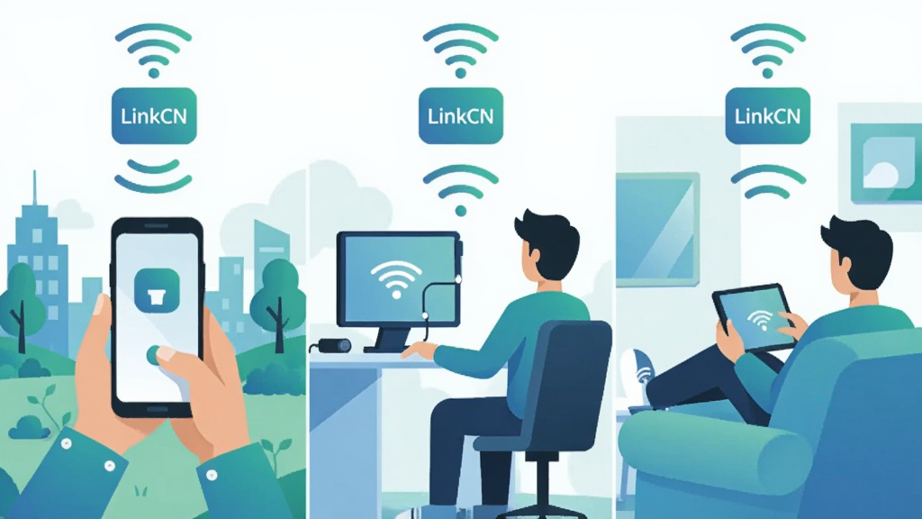 һ��չʾ LinkCN �ೡ���������Ĳ廭�������Ϊ�������г�����������û��ڻ���ʹ���ֻ����м����û��ڰ칫������ Wi-Fi���Ҳ����û��ڼ���ɳ����ʹ��ƽ�壬���������Ϸ���Ư���� LinkCN ������ͼ�����źŲ��ƣ�������Ϊ���±�ƽ�廭����ɫ��Ϊ���̽��䣬ϸ�ڰ��������������豸ͼ�ꡢ�����źŷ��ţ����������ɾ����޶���Ԫ��