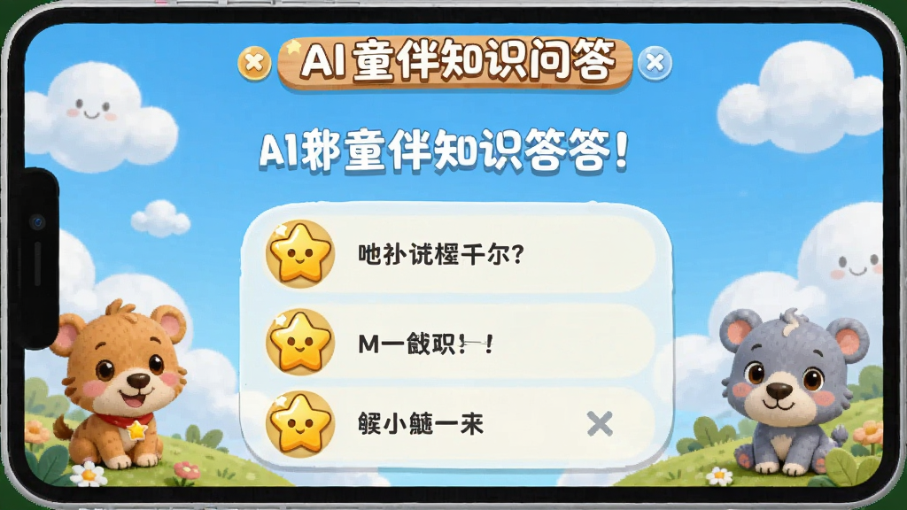 AIͯ��֪ʶ�ʴ���棬��ͨ���Ĵ���ҳ�棬��Ŀ��ѡ������չʾ�������ǽ���ͼ�꣬������������ƺͿ�ͨ��������Χ������죬�ʺ϶�ͯѧϰ���������廭��