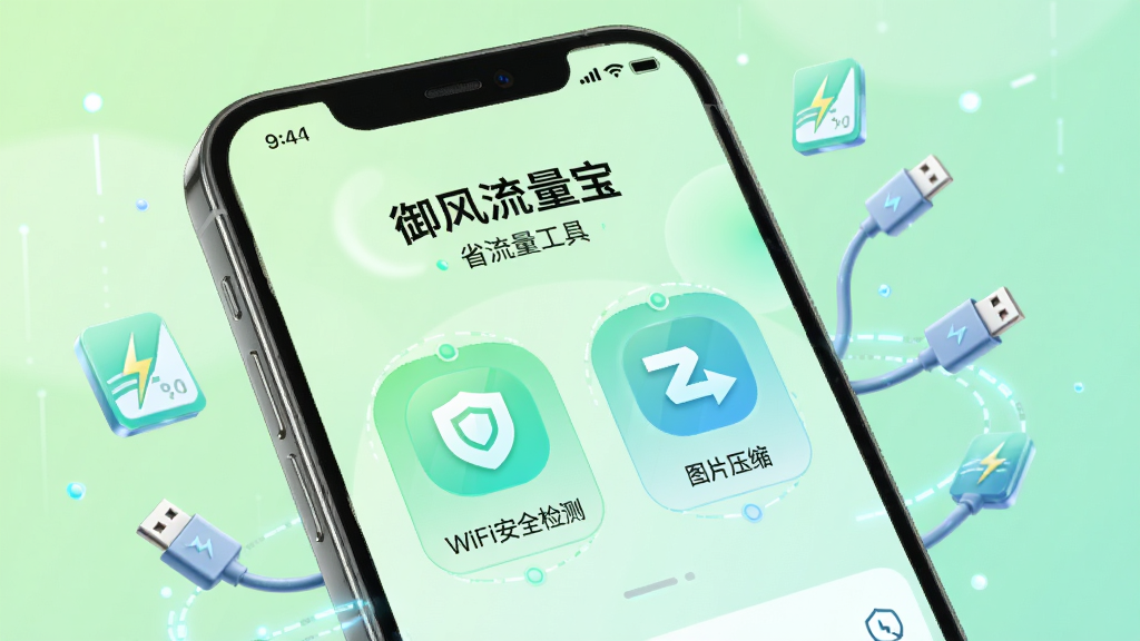 һ���ֻ���Ļ��ʾ����������������ʡ��������ҳ�棬ҳ�����С�WiFi��ȫ��⡱�͡�ͼƬѹ�����������ܰ�ť����ťͼ��ֱ�Ϊ���ƺ�ѹ����ͷ�������ǵ���ɫ���䣬�ֻ���ΧƯ����һЩС������ͼ��������ߣ����Ƽ���ʮ�㣬����������������Ԫ��