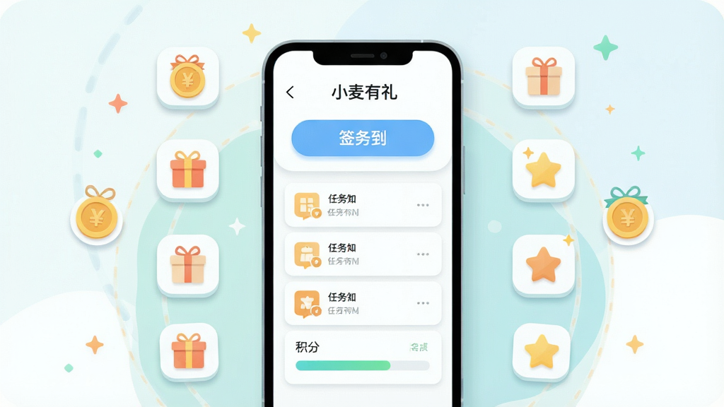 一张扁平化风格的任务中心界面插图,画面中央是一部手机,屏幕上显示