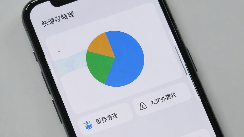 �ֻ���Ļ��ʾϵͳ�������õĴ洢�������棬�б�״ͼչʾ�洢�ռ�ֲ����·����л������������ļ����ҵȰ�ť���������࿨Ƭʽ������Ϊǳ��ɫ������ɾ����࣬�����������޶���Ԫ�أ���Ļ�Ϸ���ϵͳ������������