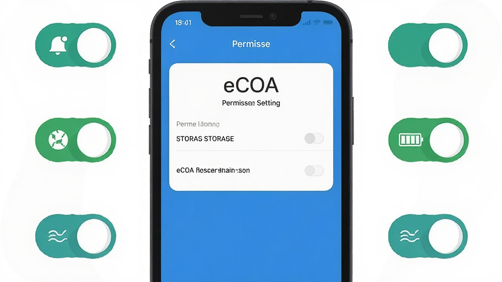 ����Ϊ�ֻ���Ļ��ʾ eCOA Ȩ�����ý��棬����Ϊ�ֻ����У���Χ��Ȩ�޿���ͼ�꣬�Ű�Ϊ���½ṹ�����Ϊ��Լ��ƽ�磬ϸ�ڰ���֪ͨ���洢������Ż���ͼ�꣬�����������ɾ����޶���Ԫ��