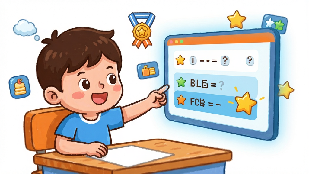 һ����ͯ�����ʴ𳡾��Ĳ廭��������һλ��ͨ��ͯ��������ǰ����ǰ������һ��������Ļ����Ļ����ʾ��ѡ��������ǽ������������������ֵ����ȷ�𰸣���ΧƯ����ѫ�ºͻ���ͼ�꣬���ֲ������ַ���ͼ����ͯλ�ڻ�����࣬��Ļλ���Ҳ࣬���Ϊ���쿨ͨ�磬ɫ���Գ�ɫ����ɫ�Ͱ�ɫΪ����ϸ������Ļ������΢�Ĺ���Ч�������������ɾ����޶���Ԫ��