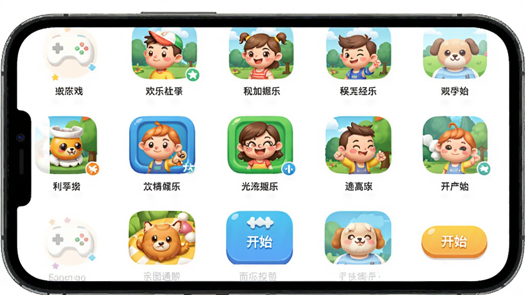 ������������ģ����棬����Ϊ�ֻ���ĻչʾС��Ϸ���ͼ����󣬲���Ϊ�������У��Ű����룬���Ϊ����������ɫ��ϸ�ڰ�����Ϸͼ�ꡢ���Ʊ�ǩ����ʼ��ť�������������ɾ����޶���Ԫ��