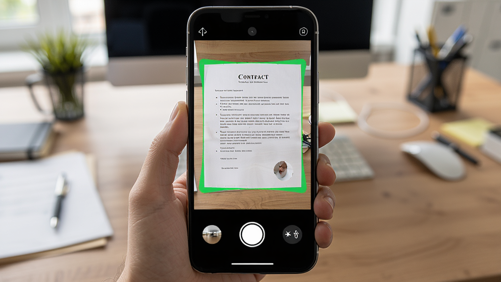 ���APP�ĵ�ɨ�蹦�ܽ��棬�ֻ�����ͷ��׼һ��ֽ�ʺ�ͬ����Ļ����ʾ��ɫ�߿��Զ���ѡ�ĵ���Ե�������·������㰴ť������ƿ��أ������ǰ칫�����棬���дʵ��ϸ�����������ʸ��壬�ɾ��޶���Ԫ��