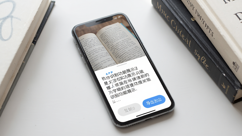 ���APP����ʶ����չʾ���ֻ���Ļ�ϰ벿����һ���鼮ҳ�����Ƭ���°벿����ʶ������Ŀɱ༭���֣������и��ƺ͵�����ť���ֻ�ƽ���������ϣ���Χ�м����飬�����ʵ�ã�ϸ�ڷḻ�����ʸ��壬�ɾ��޶���Ԫ��