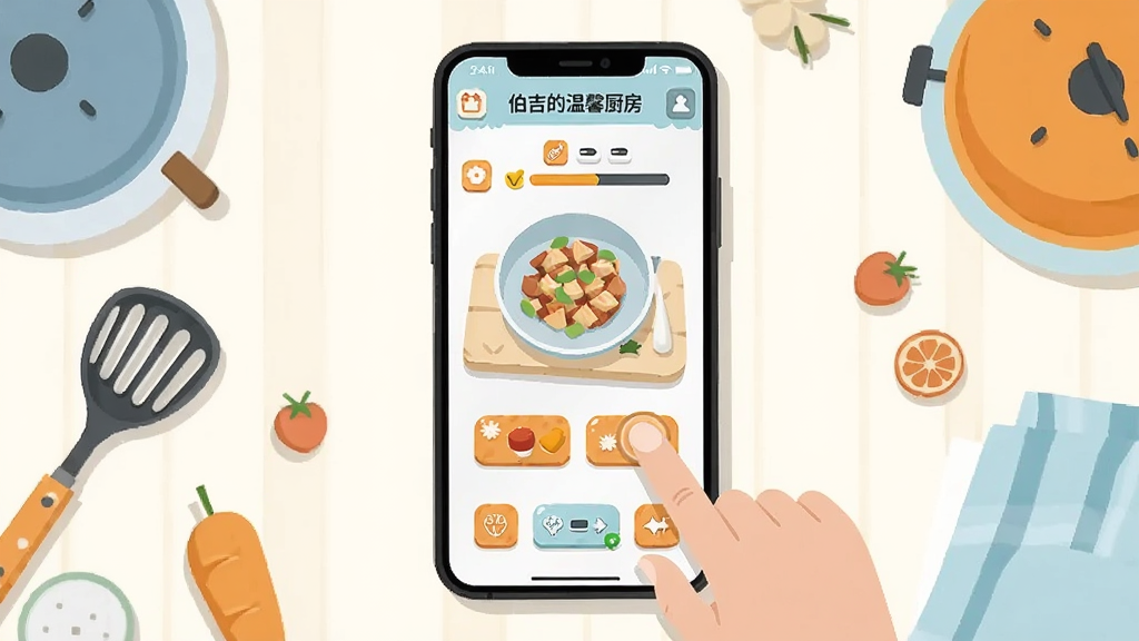 ����չʾһ�������ֻ���Ļ����ʾ�����Ϸ���棬��ָ���ڵ����Ļ�ϵ�ʳ�İ�ť���ֻ���Χ�ڷ��ų�����ʳ��װ�Σ�����Ϊ����ǳɫ���棬���������������ı�ƽ���廭���ɫ���԰�ɫ��ǳ����ů��Ϊ������ͼ���ֻ�Ϊ���ģ�ϸ�ڰ�����Ļ�еĲ�Ʒ������������������ɾ��������пɳ���