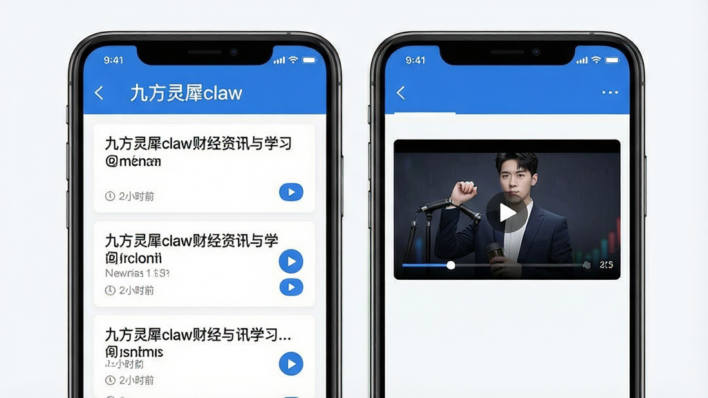 һ��չʾ�ŷ���Ϭclaw�ƾ���Ѷ��ѧϰ���ù��ܵ�ͼƬ������Ϊ�ֻ���Ļչ���������Ž��棬���Ϊ��Ѷ�б���Ƭ���Ҳ�Ϊ��Ƶ�γ̷��棬��Ļ�Ϸ���ʾ���ŷ���Ϭclaw�����ƣ�������ɫΪ������䣬���ּ�����������Ϊ������Ӧ��չʾ��ϸ�ڰ������ű��⡢ʱ��������Ű�ť���������������������ɾ����޶���Ԫ��