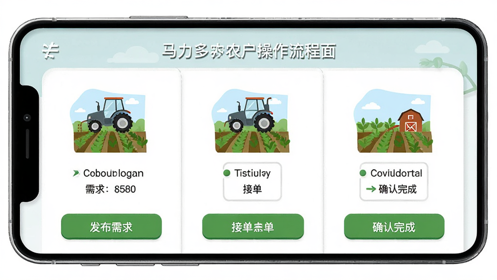 ������ũ���������̽��棬����Ϊ�ֻ���Ļ������չʾ�������󡢽ӵ���ȷ������������裬����Ϊ�������У��Ű����룬���Ϊ����ƽ��UI�廭��ϸ�ڰ�����ɫ��ť��ũ��ͼ�꣬���ʸ��壬�ɾ����޶���Ԫ��