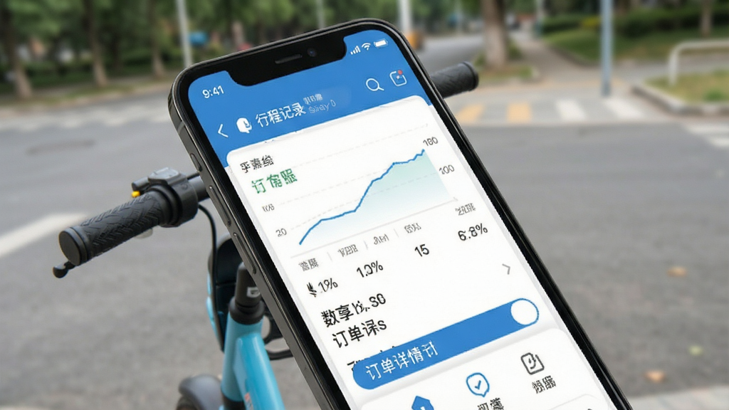 骑电单车 行程记录 客服支持 共享电单车 订单详情 手机界面 干净整洁 高清画质 无多余装饰