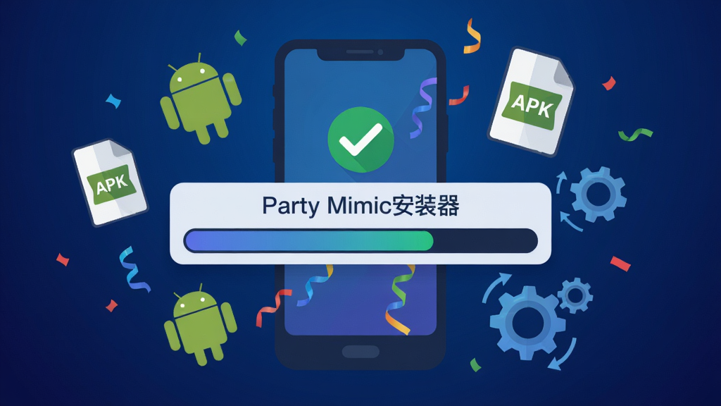 һ���Ƽ���ʮ��İ�װ����廭�����������ǡ�Party Mimic��װ�����Ľ��������ڼ��أ���ΧƯ���Ű�׿������ͼ�ꡢAPK�ļ�ͼ��ͳ���ת��Ԫ�أ�����Ϊ����ɫ���䣬���Ϊ��ƽ���Ƽ��磬ϸ�ڰ����ֻ���Ļ�ϵ���ɴ򹴱�־�Ͳʴ�Ч�������ʸ��壬�ɾ��޶���Ԫ��