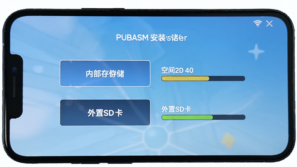 �ֻ���ĻչʾPUBGM FLASH��װ���Ĵ洢ѡ����棬���ڲ��洢������SD������ѡ�ť���Ա��пռ�����ָʾ����������Ƽ��ֱ�ۣ�����Ϊ����ɫ���䣬�����������޶���Ԫ��