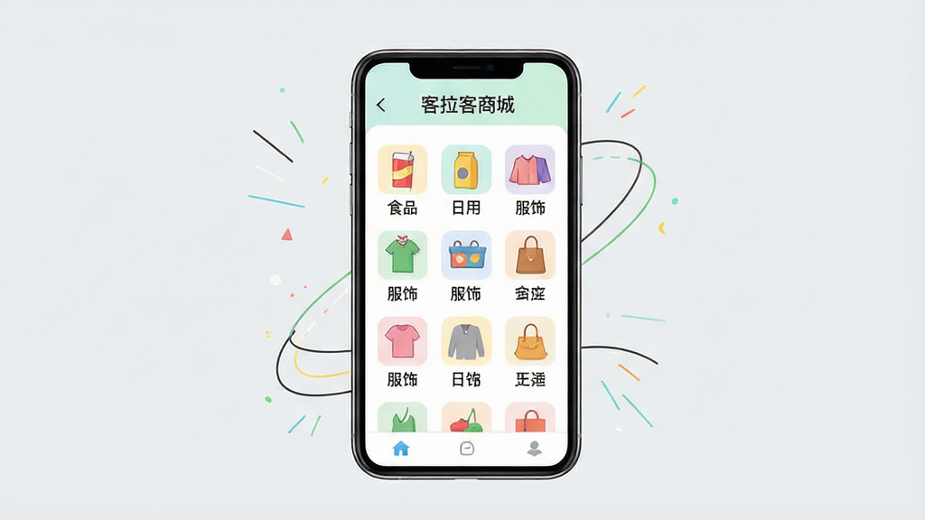 һ�ſ������̳�Ӧ������Ʒ����ҳ��ĳ���ͼ�������������ֻ���Ļ����Ļ����ʾ�����Ʒ����ͼ�������ֱ�ǩ����ʳƷ�����á����εȣ���Χ���Ƽ�������װ�Σ�����������죬����ͻ���ֻ��������棬���־��жԳƣ����ʸɾ�����������Ϊ����ɫ���޶���Ԫ�ء�