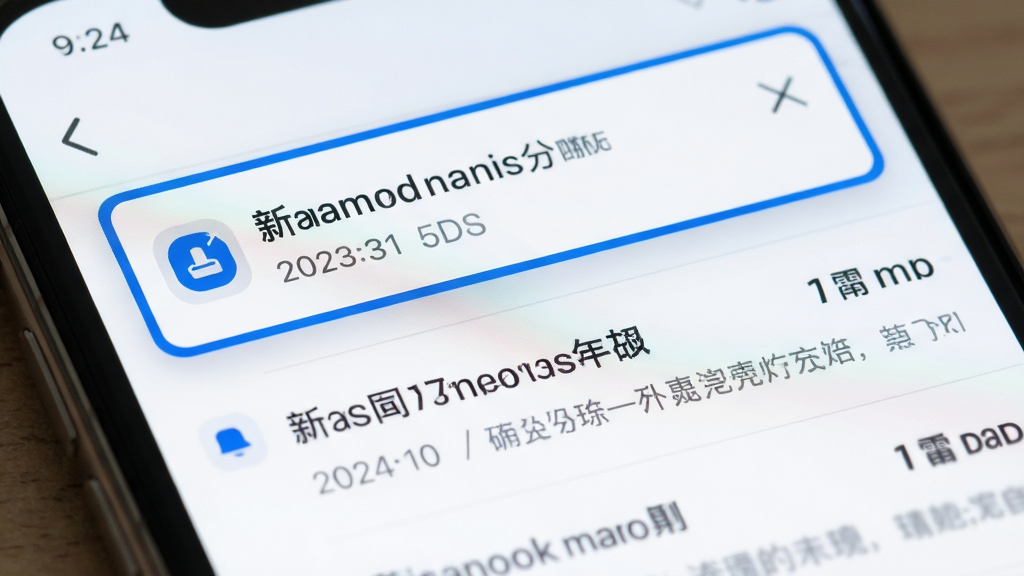 主体为手机屏幕弹出新邮件通知横幅,布局上通知位于屏幕顶部,下方显示邮件列表背景,排版层次分明,风格为清新简约风,细节包括通知图标、邮件标题预览、时间戳、蓝色高亮边框,画质清晰,干净,无多余元素