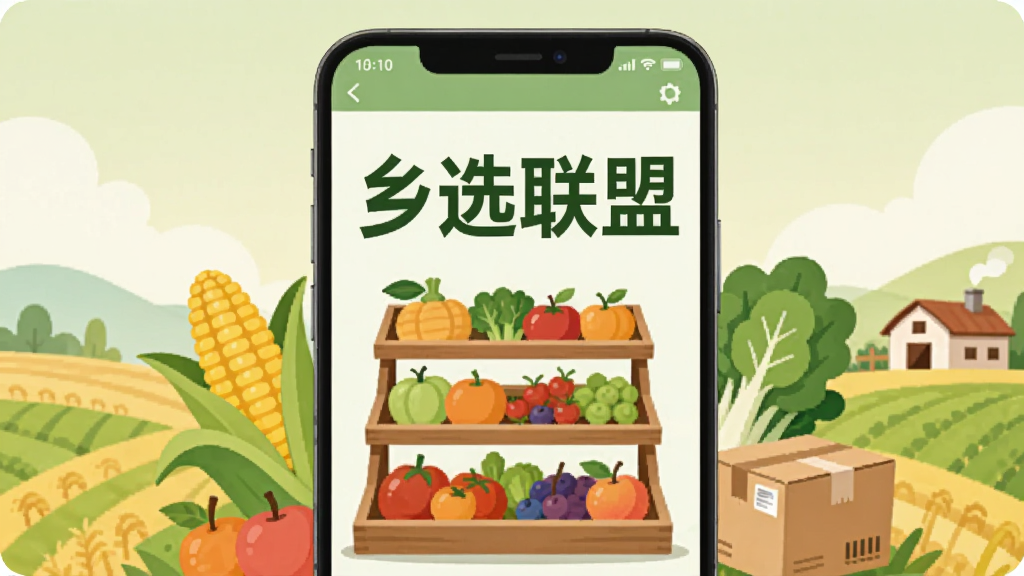 ����������һ����׿�ֻ����ֻ���Ļ��չʾ�����Ұ��ũ��Ʒ�������ϵ�Ӧ�ý��棬��Ļ�Ϸ��С���ѡ���ˡ��ĸ����֣���Χ���������ס��߲ˡ�ˮ���Ϳ�����Ԫ�أ�����Ϊǳ��ɫ����ɫ���������⣬������ñ�ƽ���廭���ϸ�ڸɾ������������������޶�������Ԫ��