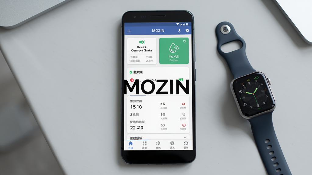 һ��չʾ MOZIN ����������ĳ���ͼ������������һ����׿�ֻ����ֻ���Ļ����ʾ MOZIN Ӧ����ҳ����������豸����״̬��Ƭ���������ݸ���ģ��͵ײ����������ֻ��Ա߷���һֻ�����ֱ���������ǳ��ɫ���棬����������ˬ��ϸ�����������ʸɾ����޶���Ԫ�أ�ͼƬ������Ϊ��MOZIN�����Ű���У�����ͻ�����ʺ���������վչʾ