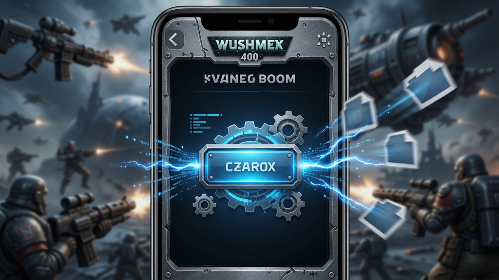 һ��չʾս��40K����ʸǹBoom��װ��һ�������ܵ�AI��ͼ��������һ�������ֻ�����Ļ����ʾ��ս��40K����ʸǹBoom��װ���Ĳ������棬����������һ����Ŀ�ķ��ⰴť����Χ�����������������ͼ�ꡣ����Ϊ�ֻ���д���У�������ģ�����Ǽ�ս�������Ϊδ���Ƽ��У�ϸ�ڰ��������ʸе�UI�߿���ɫ������Ч���ļ�ͼ������ֻ��Ķ�̬�С������������ɾ����޶���Ԫ�ء�