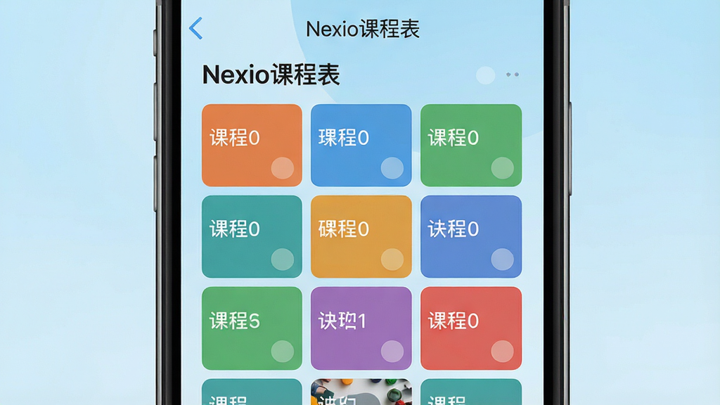 һ�ż��������ֻ���Ļչʾ���棬��Ļ������ʾ�γ̱�Ӧ�ã������С�Nexio�γ̱������ֱ��⣬����״�����Ų�ͬ��ɫ�Ŀγ̷��飬����Ϊǳ��ɫ���䣬��������ִ���ϸ�����������ʸɾ����޶���Ԫ�أ�4K����