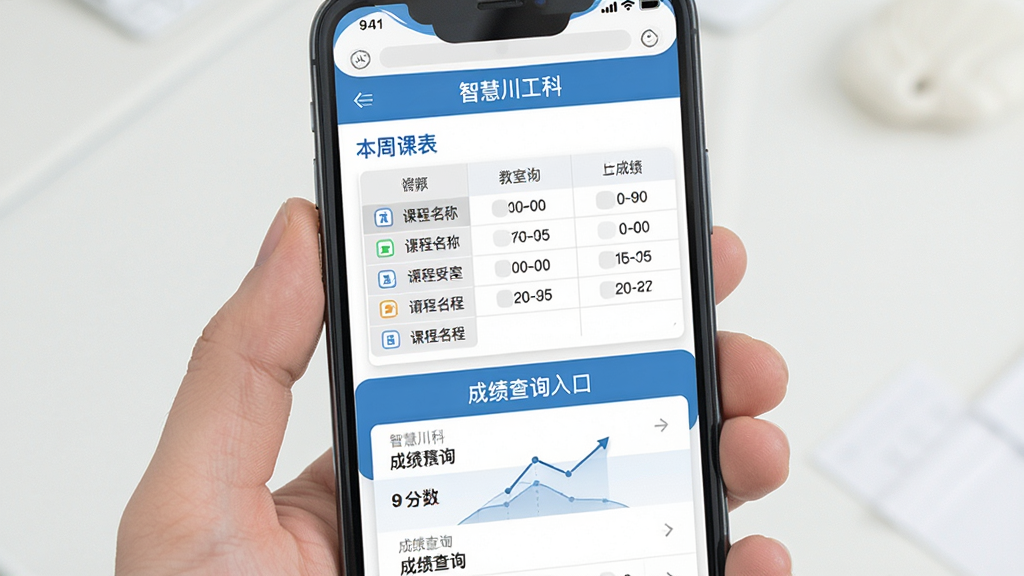 ����Ϊ�ֻ���Ļչʾ���ǻ۴����ơ�������ҳ�棬����Ϊ���·������Ϸ���ʾ���ܿα����·�Ϊ�ɼ���ѯ��ڣ��Ű���������Ϊ����У԰������ɫ��ϸ�ڰ����γ����ơ����ұ�š��ɼ�������������Ϣ����������������ɾ����޶���Ԫ��