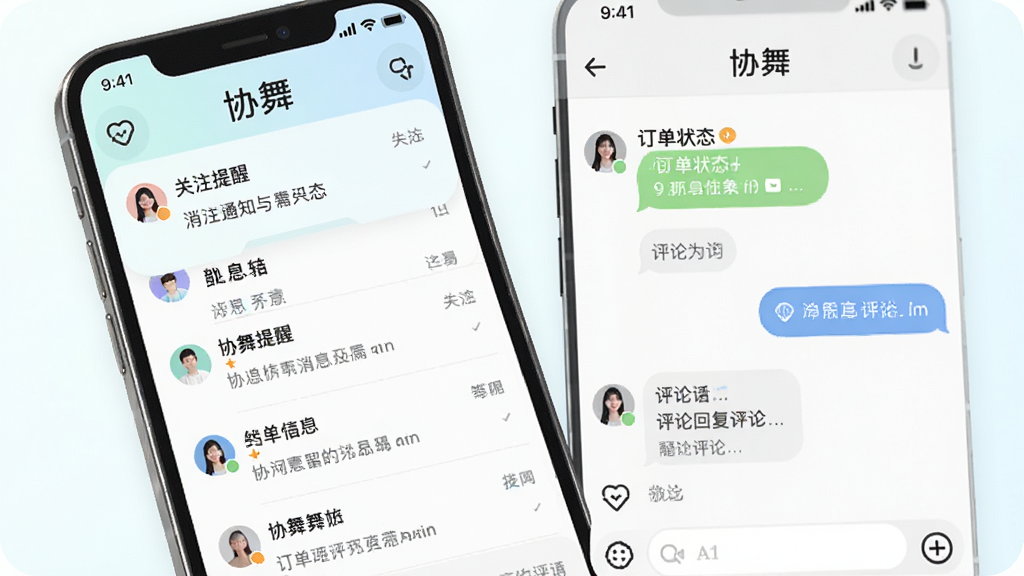Э��APP��Ϣ֪ͨ����Ⱥ�������棬�ֻ���Ļչʾ��Ϣ�б������촰�ڣ�������ע���ѡ�����״̬�����ۻظ�������Ϊ����ʽ��ƣ����������£�ϸ�����֡�Э�衱Ʒ�Ʊ�ʶ�뻥�����ݣ����ʸ��壬�ɾ��޶���Ԫ�ء�