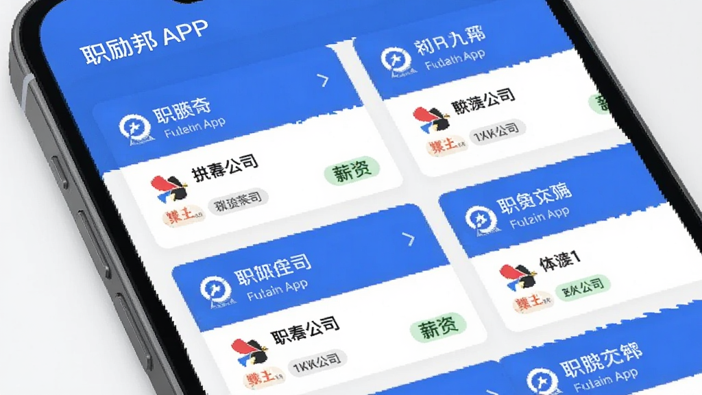 һ��AI��ͼ����������Ϊְ����APP�ĸ�λ�Ƽ�ҳ�棬�ֻ���Ļ����ʾ�����λ��Ƭ��ÿ����Ƭ����ְλ���ơ���˾logo��н�ʱ�ǩ��������ɫ������Ϊ����������������������࣬���ʸɾ����޶���Ԫ��