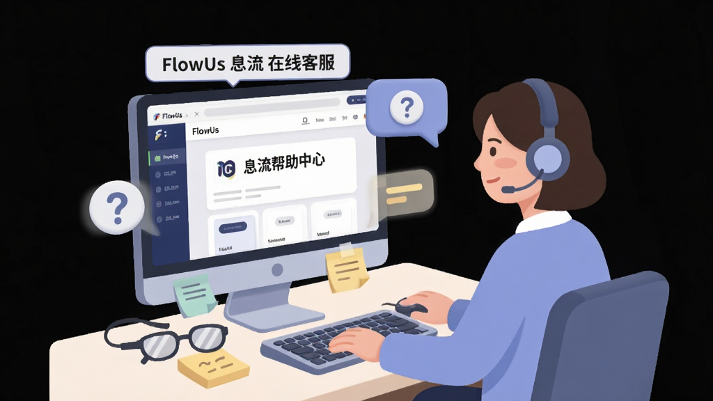 һ�ſͷ������廭��������һλ�ͷ���Ա���ڵ���ǰ����Ļ����ʾ FlowUs Ϣ���������Ľ��棬�Ա��жԻ��������ʺ�ͼ�꣬����Ϊ���ҷ������Ű����������Ϊ���Բ�Ǳ�ƽ�磬ϸ�ڰ������������̡���ǩֽ����������������ɾ����޶���Ԫ�أ���Ļ�Ϸ���ע ��FlowUs Ϣ�� ���߿ͷ���