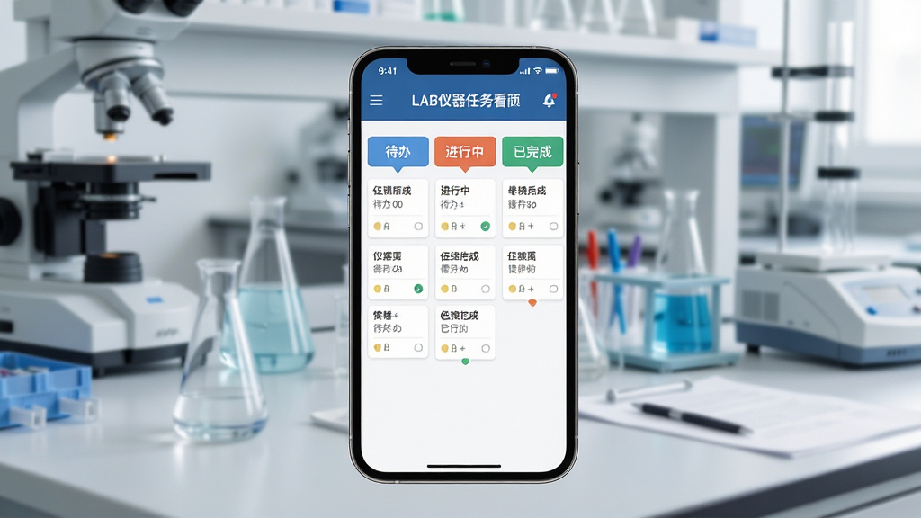 һ��չʾLAB��������Эͬ���ܵ�ͼƬ����������Ϊһ���ֻ�����Ļ��ʾLAB�������񿴰���棬�������д��졢�����С����������״̬�У�ÿ����������Ƭ������Ϊʵ���ҹ���̨������Ϊ���½ṹ���Ϸ�Ϊ���������·�Ϊ�����б������Ϊ�����Լ�磬ϸ�����������ʸ��壬����ɾ����޶���Ԫ��