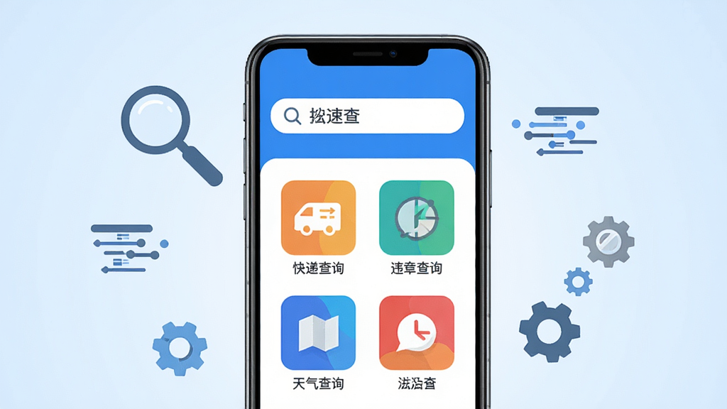 ��������չʾһ�������ֻ����ֻ���Ļ������ʾ���ٲ�APP����ҳ���棬�������������ɫ���������������·������ſ�ݲ�ѯ��Υ�²�ѯ��������ѯ�Ȳ�ɫͼ�ꡣ�ֻ���ΧƯ���ŷŴ󾵡������������ֵȼ��ĿƼ�Ԫ��ͼ�ꡣ����Ϊ�ɾ���ǳ��ɫ���䣬��������ˬ�ִ�����ƽ����ƣ������������޶�������Ԫ�ء�