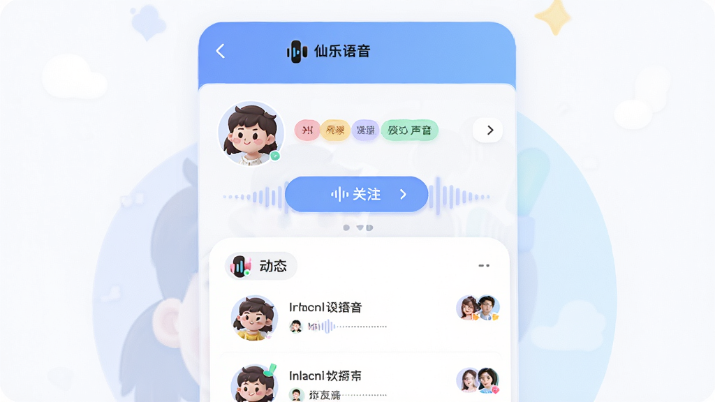 һ��AI���ɵ��罻Ӧ�ø�����ҳ�廭����������Ϊ���������������û�����ҳ������Ϊ����Ƭʽ���Ű����ͷ��������ǩ����ע��ť�Ͷ�̬�б������Ϊ���Բ�Ǳ�ƽ�磬ϸ�ڰ�����ɫ��Ȥ��ǩ����������ͼ��ͺ���ͷ�񣬻��ʸ��壬�ɾ����޶���Ԫ��