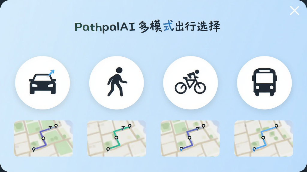 PathpalAI��ģʽ����ѡ����棬����չʾ�ĸ�Բ��ͼ��ֱ�����ݳ������С����С�������ͼ���·��ж�Ӧ��·������ͼ�������ǵ���ɫ���䣬������¼�Լ�������������ɾ��޶���Ԫ��