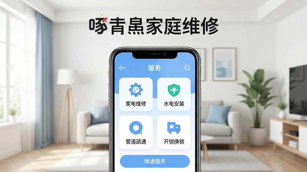 ����Ϊһ�������ֻ�����Ļ����ʾ��ľ���ͥά��App����ҳ���棬�����а����ҵ�ά�ޡ�ˮ�簲װ���ܵ���ͨ�����������ȷ������ͼ�꣬���������������ļ�ͥ�������������ֲ��þ��й�ͼ���Ϸ�Ϊ�����������֣��·�Ϊ�ֻ����ͥ������ϣ����Ϊ�ִ���ƽ���Ƽ��磬ϸ�ڰ����ɾ��ķ���ͼ�ꡢ���������İ�ť����͵�����ɫ��������Ϊ����4K���ɾ����޶���Ԫ��