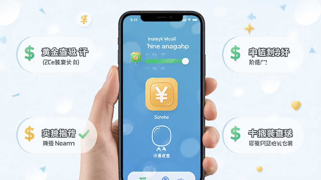 一张展示黄金价格一键查在手机上安装和使用的操作示意图,画面中一只手拿着手机,屏幕上显示着安装进度条和软件图标,周围有简洁的步骤提示元素,风格清新明快,画质清晰,干净无杂乱