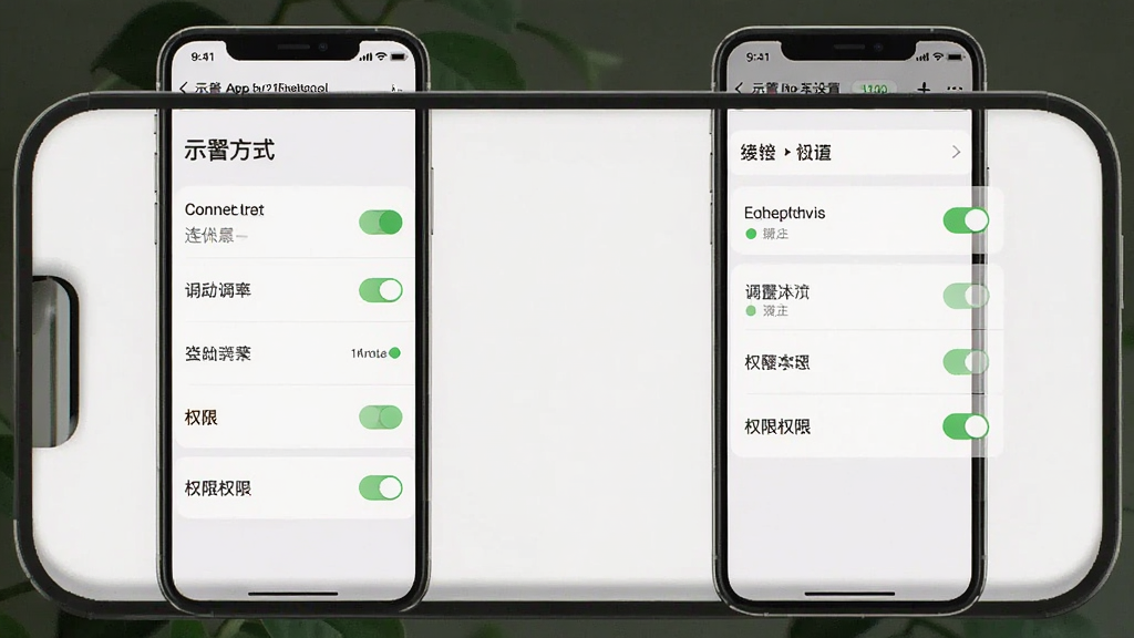 һ��ʾ��App�������ý����ͼ���ʾ��ͼ���������ֻ���Ļ��ʾ���ӷ�ʽѡ�񡢷ֱ��ʵ�����Ȩ�޿��أ�����Ϊ�б�ʽ���ò˵������Ϊ��ˬ��࣬ϸ�ڰ������ذ�ť��״ָ̬ʾ�����ʸ��壬�ɾ����޶���Ԫ��