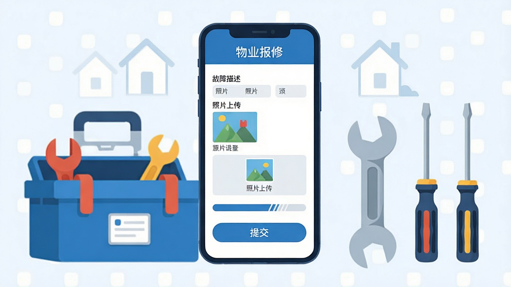 ����չʾ�ǻ���������������ϵͳ�ı��޹������棬�ֻ���Ļ����ʾ����ҵ���ޡ�����������������������Ƭ�ϴ����ύ��ť���ֻ��Ա���ά�޹����䡢���֡���˿����Ԫ�ء�����Ϊ�ֻ����У����߻��ơ����Ϊ��ƽ���廭��ϸ�ڰ�����ɫ��ɫ���������ı����ֶΡ�������ͼ�Σ����ʸ��壬�ɾ��޶���Ԫ�ء�