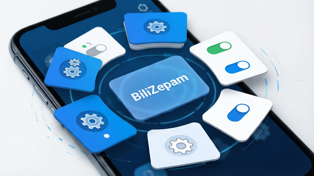 һ��չʾBiliZepamģ�黯����ע������AI��ͼ������Ϊ�ֻ���Ļ�ڶ���������ܿ�Ƭ�����ֳʻ������У��Ű��࣬���Ϊ�Ƽ������ɫ���䣬ϸ�ڰ�����BiliZepam������������ͼ�ꡢ����״ָ̬ʾ�����ʸ��壬�ɾ����޶���Ԫ��