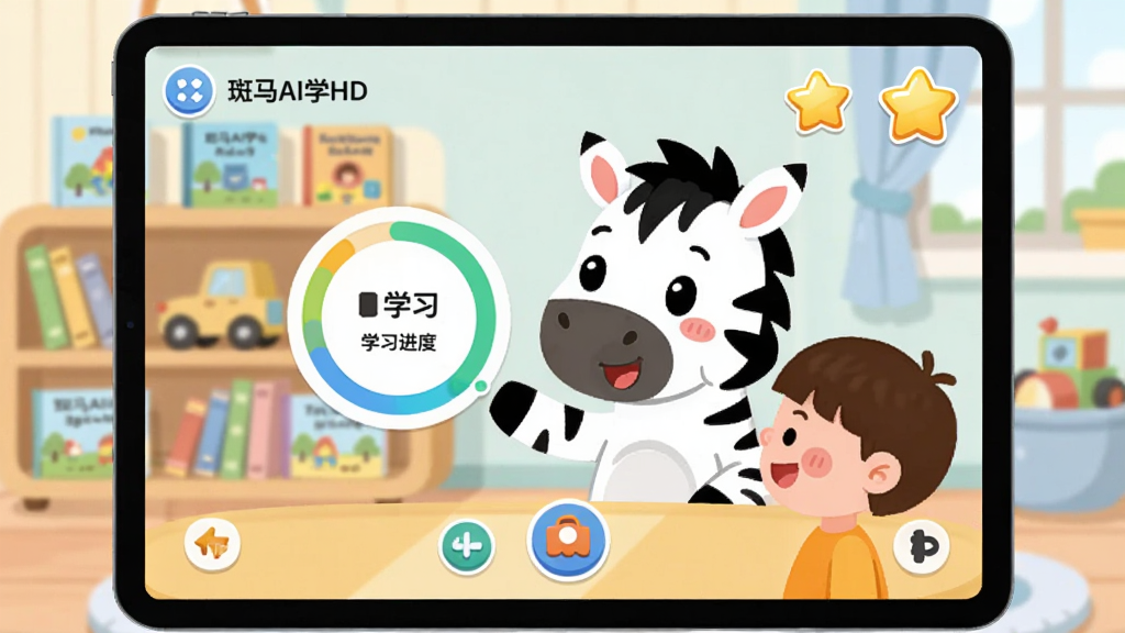 ����AIѧHD���������棬��ߴ�ƽ����Ļ������ʾ��������һֻ�ɰ��Ŀ�ͨ���������뺢�ӻ���ѧϰ��������ɫ����͵Ķ�ͯ�鷿������ϰڷ��Ż汾����ߣ����岼�ָɾ����࣬���Ϊ��ƽ����ͨ�廭��ϸ�ڰ���ѧϰ���Ȼ���������ť�Ͷ����������ǣ����ʸ��壬ɫ���������ɾ��޶���Ԫ��