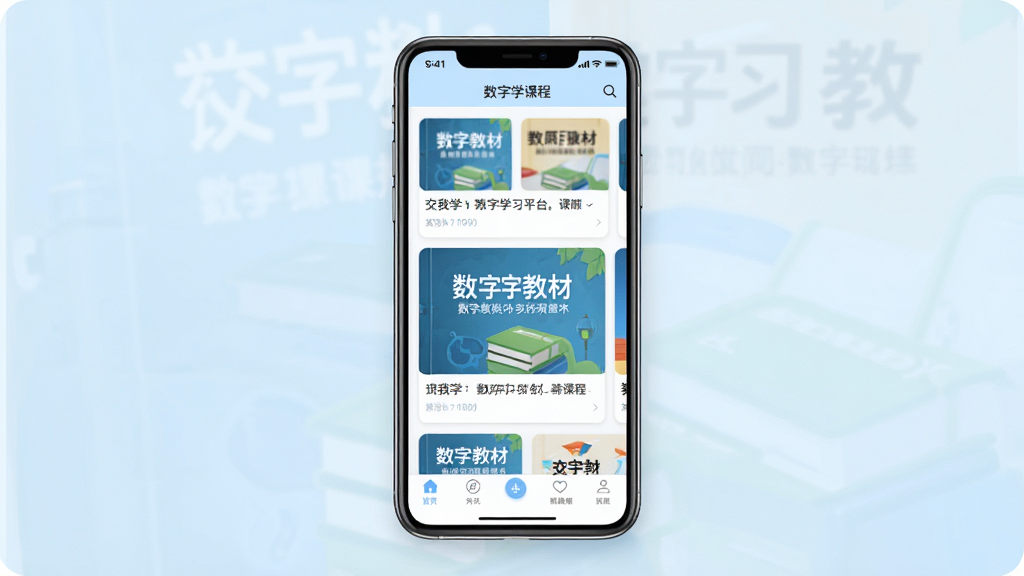 һ��չʾ����ѧ����ѧϰƽ̨��������ֻ�Ӧ�ý�ͼ�������������ֻ���Ļ����Ļ�ڳ��ֿγ̿�Ƭ�����ֽ̲ķ�����ײ�������������Ϊ�ɾ���ǳ��ɫ���䣬������ִ���ϸ�����������ʸɾ����޶���Ԫ��
