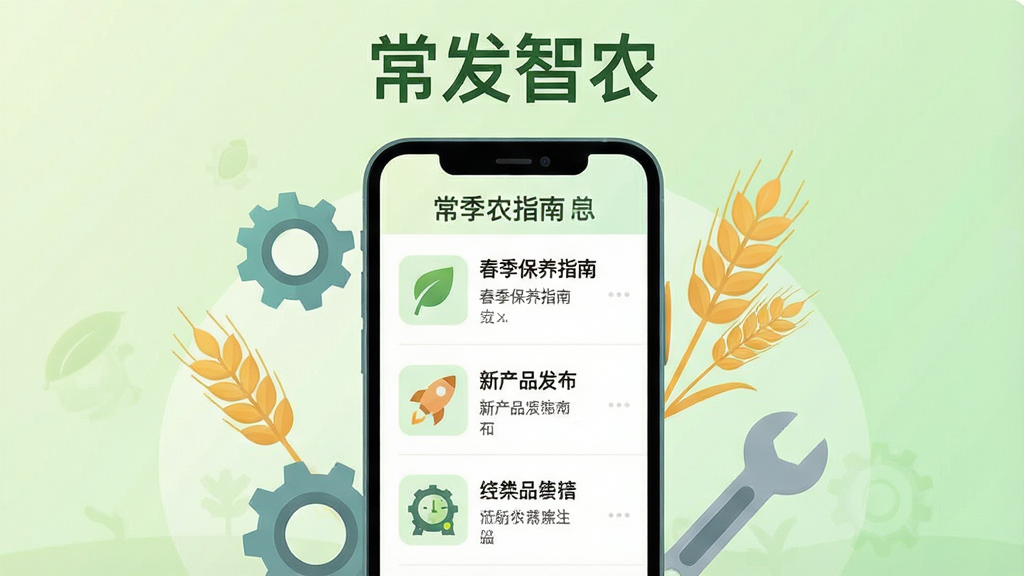 һ����桰������ũ����Ѷ���ܵĲ廭��������һ���ֻ���Ļ��ʾ��Ѷ�б��������������������ָ�ϡ����²�Ʒ�������ȣ�ÿ����Ѷ���м��ͼ�ꡣ�ֻ���ΧƯ���ų��֡����롢���ֵ�Ԫ�أ�����ũҵ�뼼�����񡣱���Ϊ��͵�ǳ��ɫ���䣬���涥���С�������ũ������������ƽ���£�����ϸ�壬�޶���װ�Ρ�