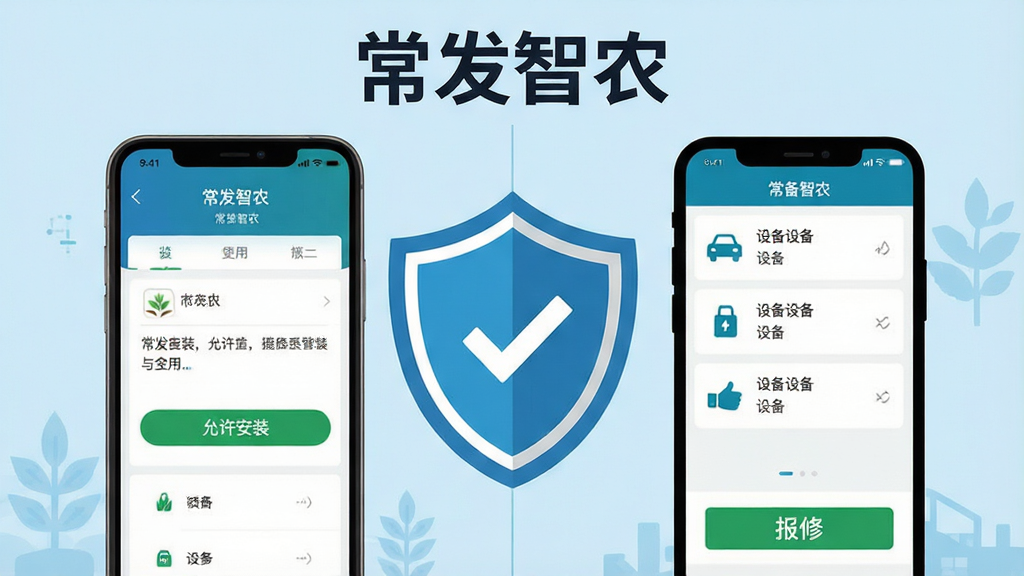һ��չʾ��������ũ��Ӧ�ð�װ��ʹ��ע������Ĳ廭�������Ϊ���������֣�������ֻ���װ���棬��ʾ��������װ����ť���Ҳ���Ӧ�������棬��ʾ�豸�б��ͱ��ް�ť������������һ����Ŀ�Ķ���ͼ�꣬������ȫ��ʾ������Ϊǳ��ɫ�����涥���С�������ũ�����֡���������ˣ������������޶���Ԫ�ء�