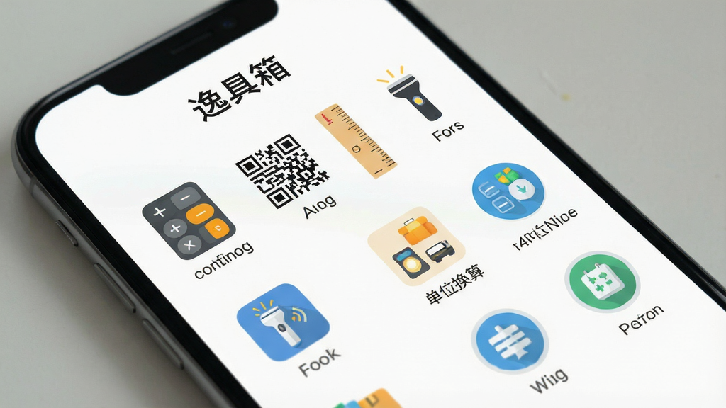 一张展示手机屏幕的图片,屏幕中显示“逸工具箱”的首页界面,页面上整齐排列着多个功能图标,包括计算器、二维码、尺子、手电筒、单位换算等,图标采用扁平化设计,背景为白色,顶部显示“逸工具箱”字样,整体风格干净清爽,画质清晰,无多余元素,4K高清