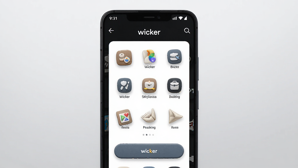 һ��չʾ wicker Ӧ����������ֻ�Ԥ��ͼ������������һ��������׿�ֻ�����Ļ����ʾ wicker �ļ�๦�������ͼ�겼�֣�����Ϊ��͵�ǳ�ҽ��䣬�Ű�ɾ����䣬���ƫ���ִ��Ƽ��У�ϸ����ͻ��Ӧ��ͼ��Ͱ�ť�ʸУ������������޶���Ԫ��