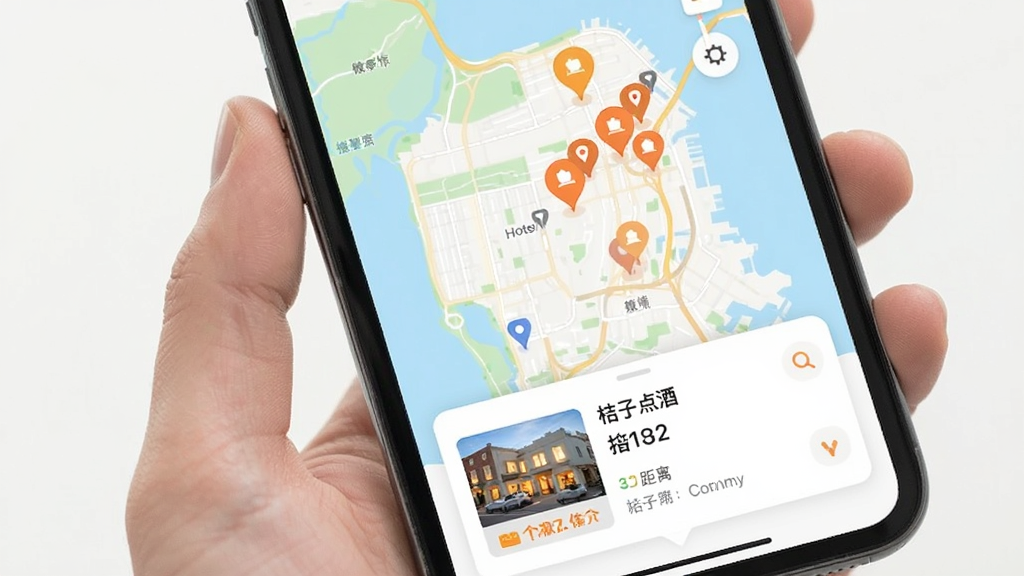 ���ӵ�Ƶ�ͼ�ҷ����ܽ��棬�ֻ���Ļ��ʾ���е�ͼ��Ƶ�λ�ñ�ǵ㣬�ײ������Ƶ��Ҫ��Ϣ��Ƭ�������۸�����룬��ͼ�������������ɫ��ͣ������������޶���Ԫ��